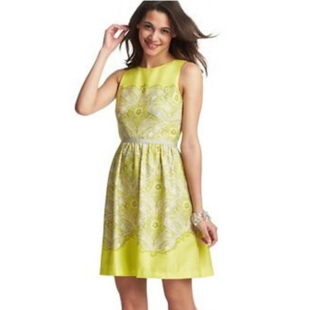 Loft Fit n Flare Yellow Paisley Dress